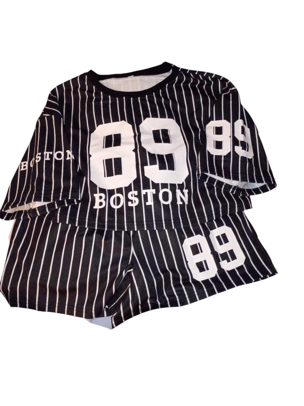 Boston 89 Black Pinstripe Women’s Crop Top & Shorts Set Size Medium NWOT P2P 22 - Picture 2 of 5